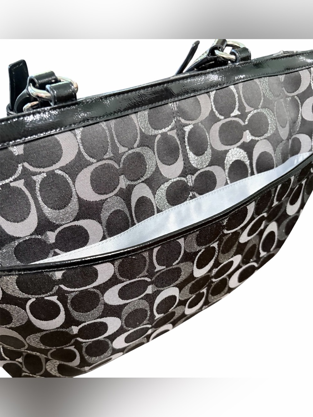 Coach Gallery Black & Silver Signature Tote EUC - Picture 5 of 10